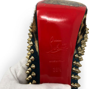 Christian Louboutin Blue Khol/Bronze Lady Peep Spikes 150 Veau Vel/Pony Platforms
