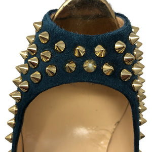 Christian Louboutin Blue Khol/Bronze Lady Peep Spikes 150 Veau Vel/Pony Platforms
