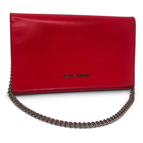 Saint Laurent Chain Wallet Bright Red Calfskin Leather