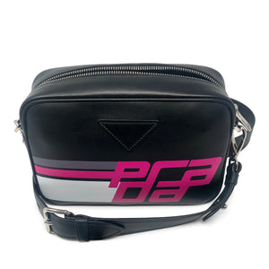 Prada Black City Calf Leather Logo Print  Bag 1BH093