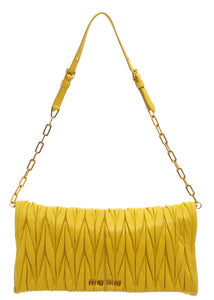 Miu Miu Yellow Lambskin Leather Matelasse Shoulder Bag/ Clutch