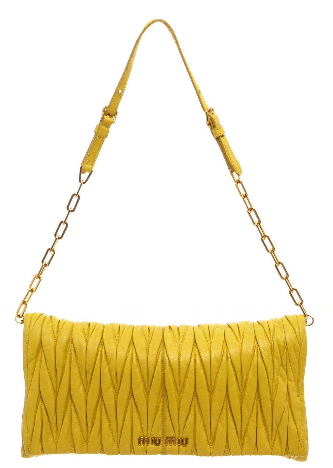 Miu Miu Yellow Lambskin Leather Matelasse Shoulder Bag/ Clutch